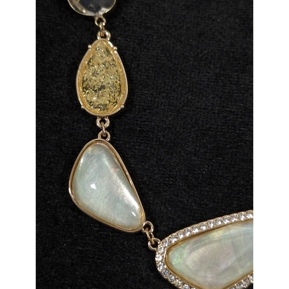 Boho Yellow Gold Tone Cabochon Beige Champagne Statement‎ Crystal Necklace 21 in